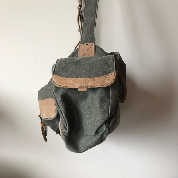 L.L. Bean Vintage Canvas Messenger Bag Green Tan - Picture 3 of 8